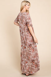BOMBOM Women's Printed Shirred Maxi Dress – Versatile & Stylish